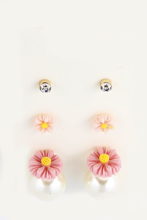 Daisy Floral Cut Pearl End Stud Set Earring 5FBH1